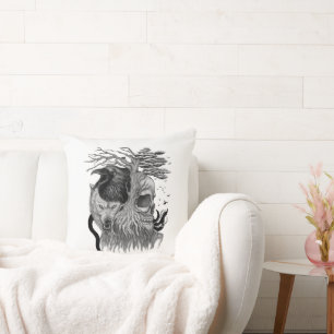 Wolf and Raven with Skull Cushion