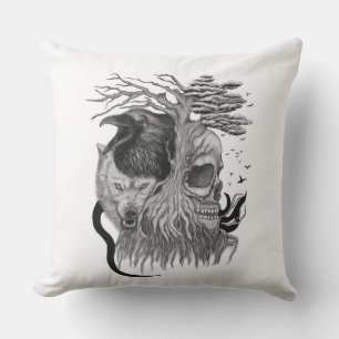 Wolf and Raven with Skull Cushion