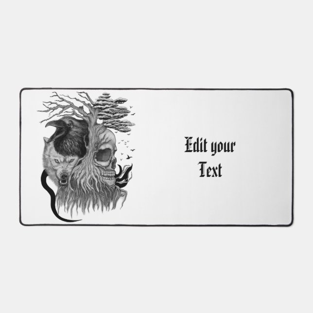 Wolf and Raven with Skull Desk Mat (Front)