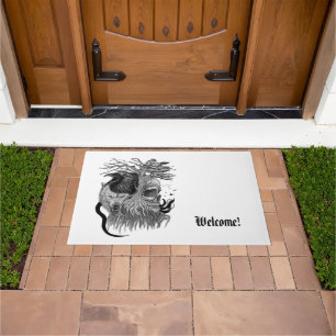 Wolf and Raven with Skull Doormat