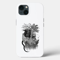 Wolf and Raven with Skull