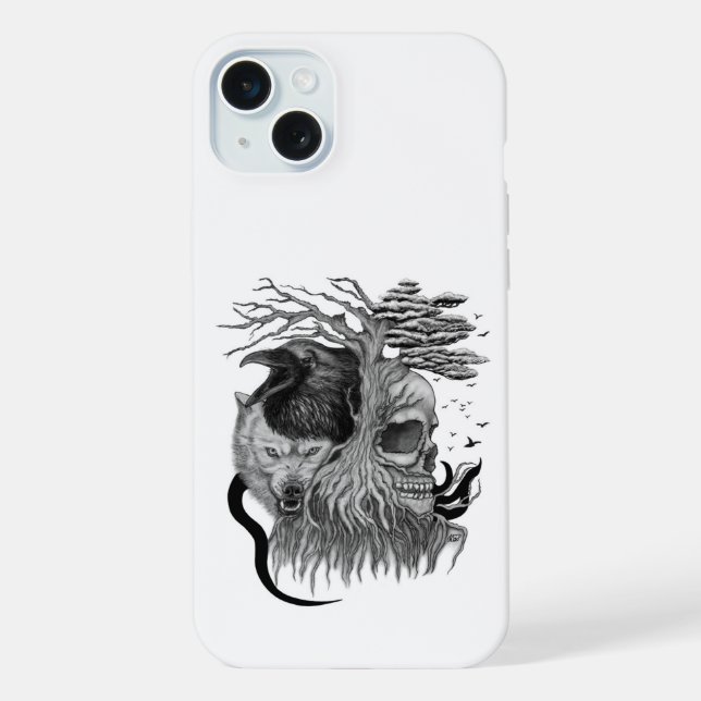 Wolf and Raven with Skull iPhone Case (Back)