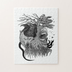 Wolf and Raven with Skull Jigsaw Puzzle