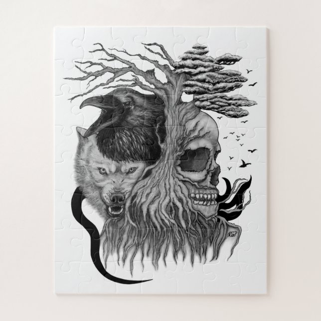 Wolf and Raven with Skull Jigsaw Puzzle (Vertical)
