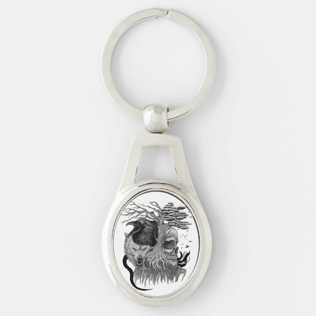 Wolf and Raven with Skull Key Ring (Front)