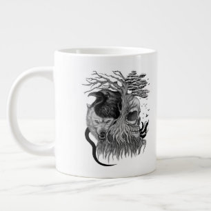 Wolf and Raven with Skull Large Coffee Mug