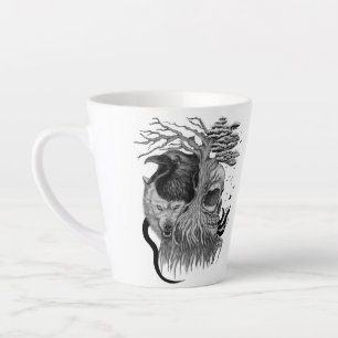 Wolf and Raven with Skull Latte Mug