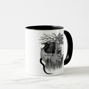 Wolf and Raven with Skull Mug