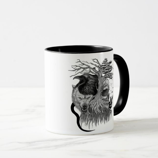 Wolf and Raven with Skull Mug (Front Right)