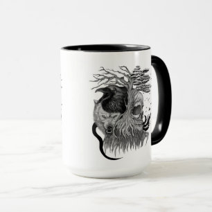 Wolf and Raven with Skull Mug