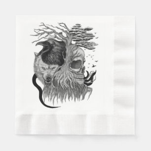 Wolf and Raven with Skull Napkin