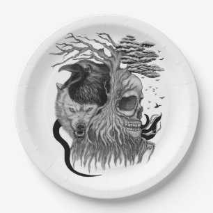 Wolf and Raven with Skull Paper Plate