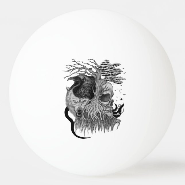 Wolf and Raven with Skull Ping Pong Ball (Front)
