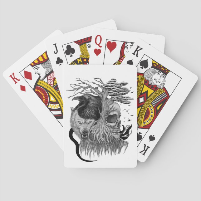 Wolf and Raven with Skull Playing Cards (Back)
