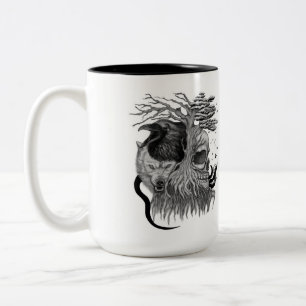 Wolf and Raven with Skull Two-Tone Coffee Mug