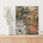 Wolf and Renoir's Farmhouse Faux Canvas Print<br><div class="desc">Unique and artistic illustration features Renoir's Farmhouse masterpiece with watercolor wolf with floral crown overlay</div>