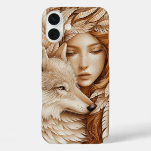 Wolf and Woman in Feathers iPhone 16 Plus Case