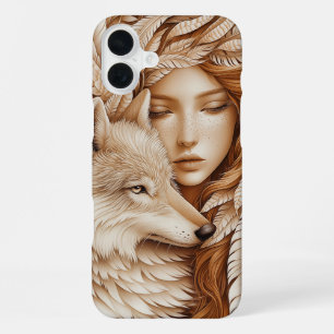 Wolf and Woman in Feathers iPhone 16 Plus Case