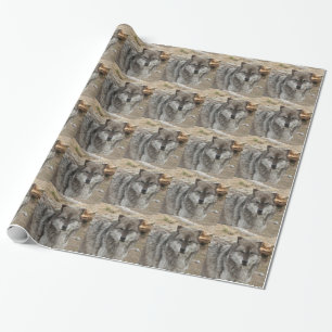 wolf animal face eyes canine forest zoo park wrapping paper