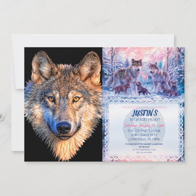 Wolf animal face. Scary grey wolf head Invitation (Front)
