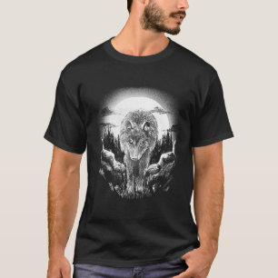 Wolf Animal in Forest Moon Night Landscape T-Shirt