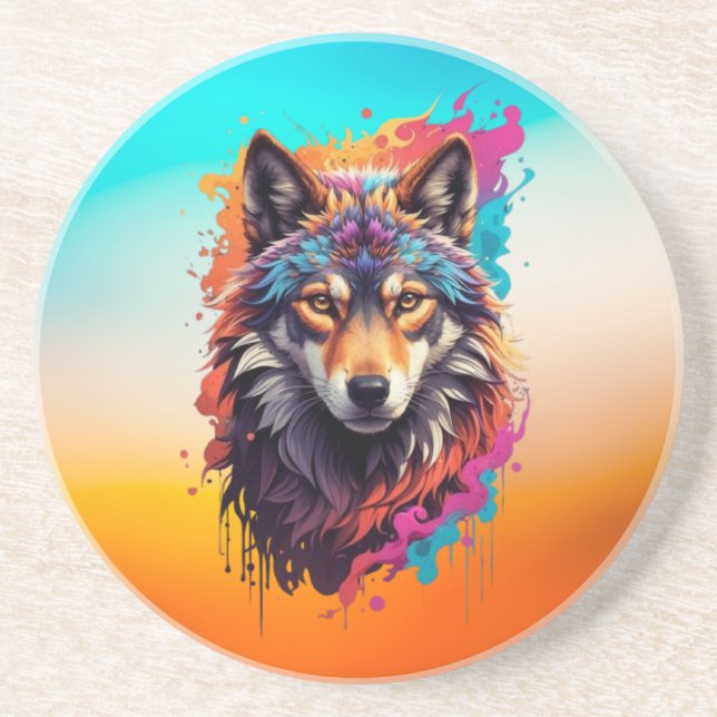 Wolf Animal Logo Design-87694 Coaster (Front)