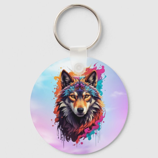 Wolf Animal Logo Design-87694 Key Ring (Front)