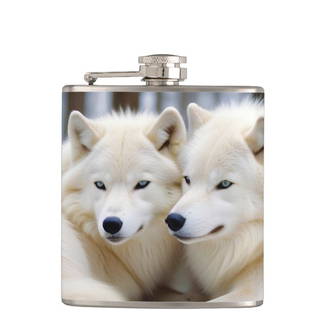 Wolf Animal Nature Wildlife Affection Caring Hip Flask (Front)