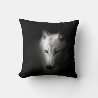 Wolf, animal portrait on black background, cushion