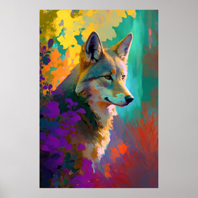 Wolf Animal Portrait Painting Wildlife Outdoors  Poster (Front)