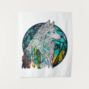 Wolf Animal Portrait Stained Glass Wildlife Forest Tapestry