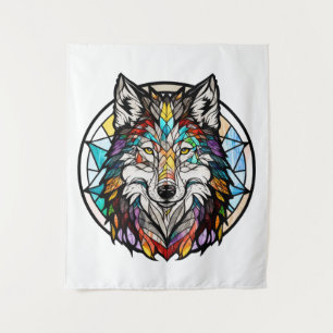 Wolf Animal Portrait Stained Glass Wildlife Forest Tapestry