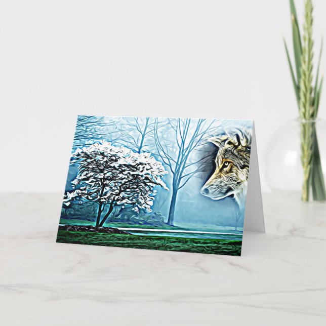 Wolf Animal Spirit Forest Landscape Abstract art Card (Front)