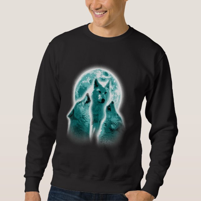 Wolf Animals Howls Moon Print Animal Lovers Wolf Sweatshirt (Front)