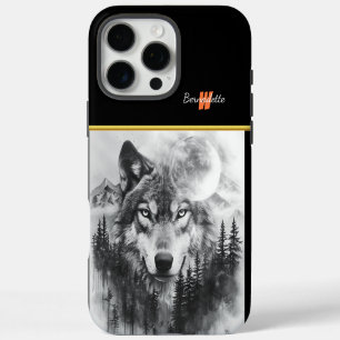 Wolf appears from misty forest at night iPhone 16 pro max case