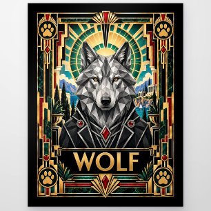 Wolf, Art Deco Wildlife Postcard