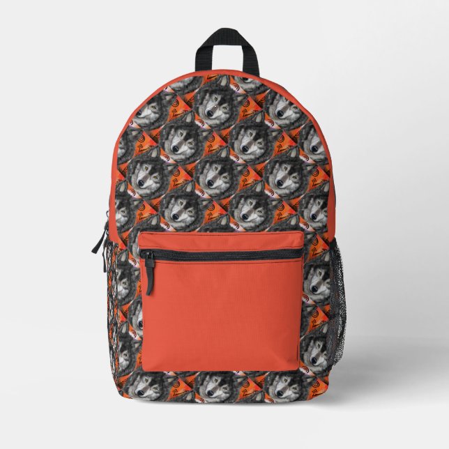  Wolf Art Printed Backpack (Front)