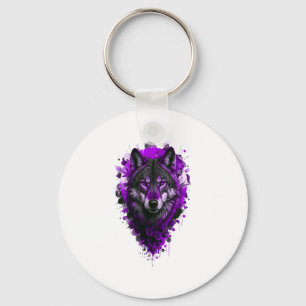 Wolf Art - Purple Sticker  Key Ring