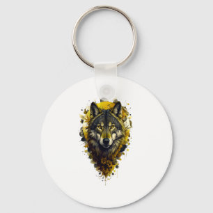 Wolf Art - Yellow Sticker  Key Ring