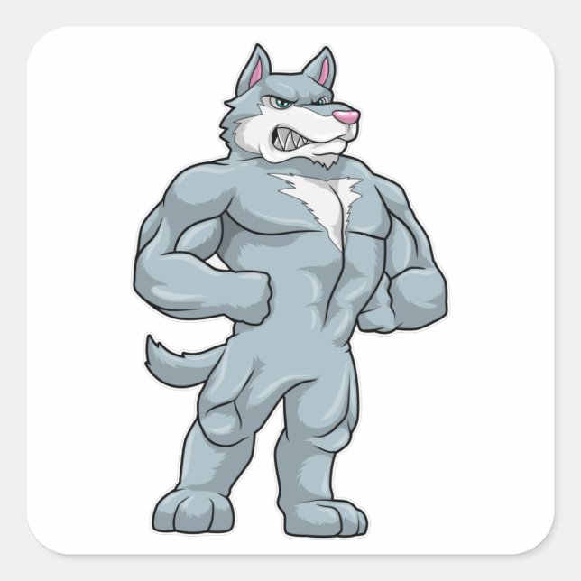 Wolf as Bodybuilder extreme Square Sticker (Front)