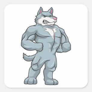 Wolf as Bodybuilder extreme Square Sticker
