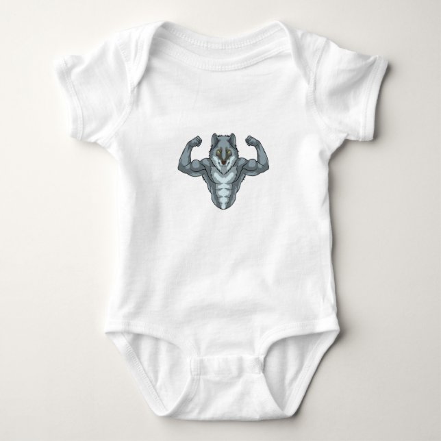 Wolf as Bodybuilder with big Muscles Baby Bodysuit (Front)