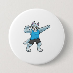 Wolf as Bodybuilder with big Upper arms 7.5 Cm Round Badge