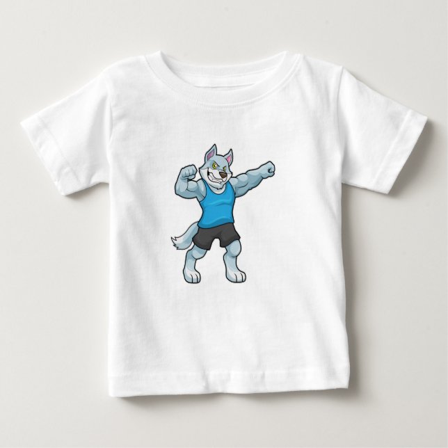 Wolf as Bodybuilder with big Upper arms Baby T-Shirt (Front)