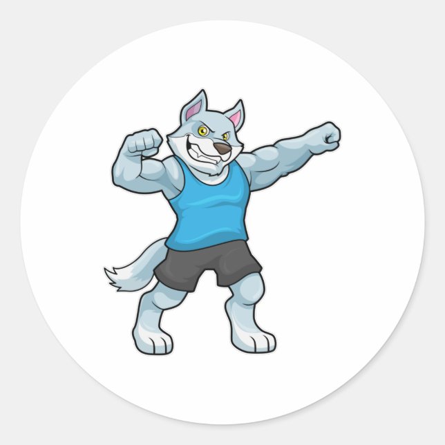 Wolf as Bodybuilder with big Upper arms Classic Round Sticker (Front)