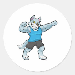 Wolf as Bodybuilder with big Upper arms Classic Round Sticker