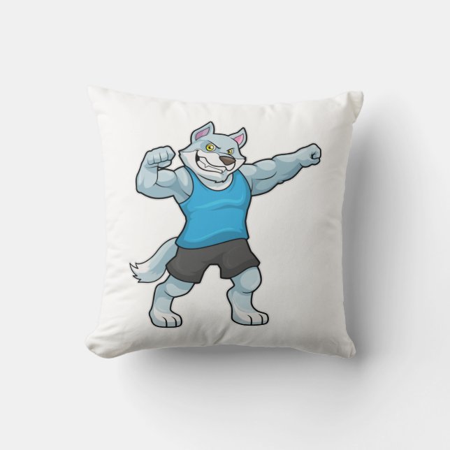 Wolf as Bodybuilder with big Upper arms Cushion (Front)