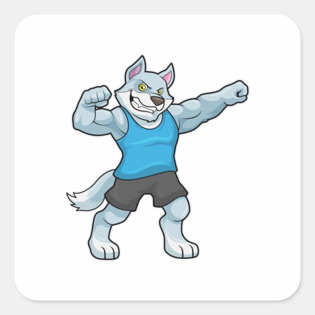 Wolf as Bodybuilder with big Upper arms Square Sticker (Front)