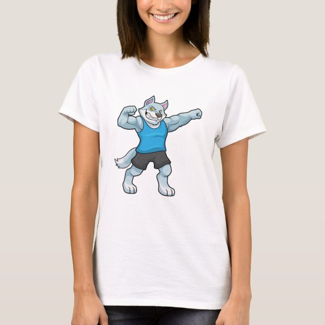 Wolf as Bodybuilder with big Upper arms T-Shirt (Front)