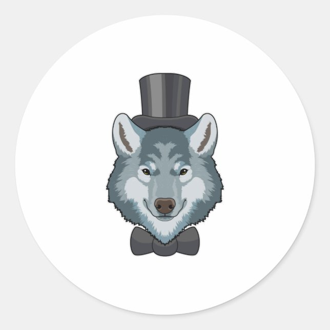Wolf as Groom with Bow Classic Round Sticker (Front)